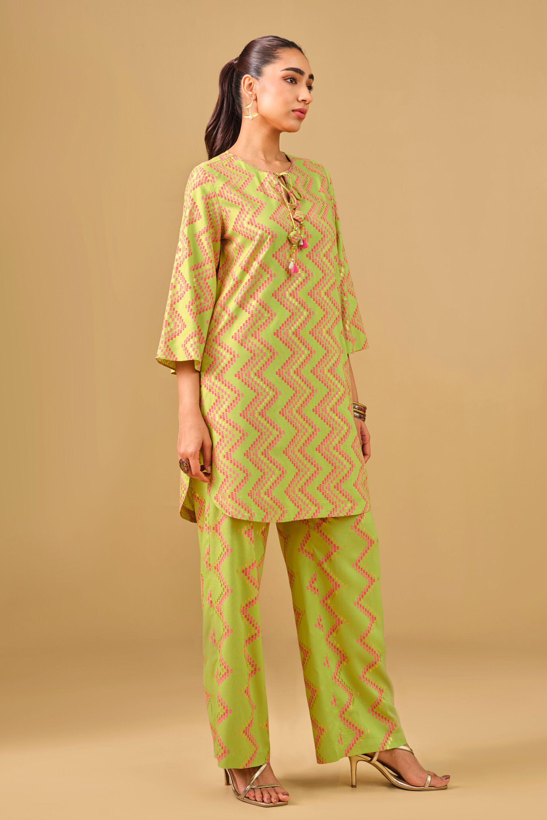 Lime Green Printed Viscose Kurta Set, Lime, image 2